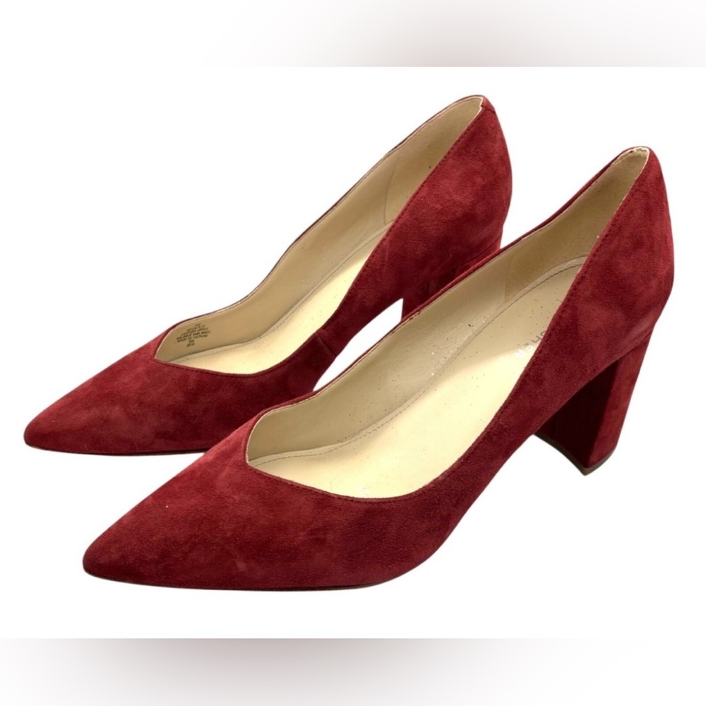 Marc Fisher Burgundy Suede Pointed Block Heel Pumps